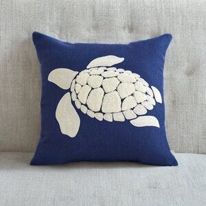 Decorative Throw Pillow Cover Nautical Sea Turtle Embroidered Case Beach Decor
